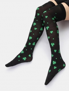 Γυναικεία Βαμβακερά Τριφύλλια Με Μοτίβο St. Patrick's Day Party Κάλτσες Εξωτερικής Μόδας Για Το Γόνατο