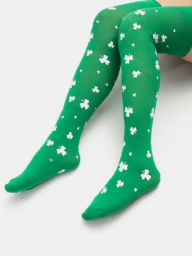 Γυναικεία Βαμβακερά Τριφύλλια Με Μοτίβο St. Patrick's Day Party Κάλτσες Εξωτερικής Μόδας Για Το Γόνατο
