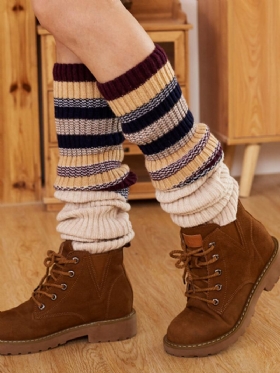 Γυναικείες Κάλτσες Συμπίεσης Μάλλινες Πάνω Από Το Γόνατο Χρώμα Λωρίδες Κολάν Μακριές