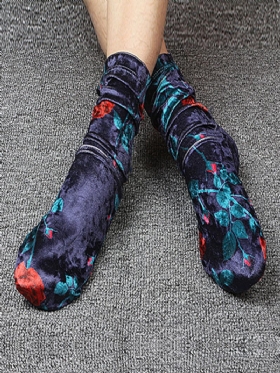 Γυναικείες Ρετρό Γυαλιστερές Βελούδινες Κάλτσες Εκτύπωσης Με Σωλήνες Που Αναπνέουν Ιδρώτα Μακριά Κάλτσα