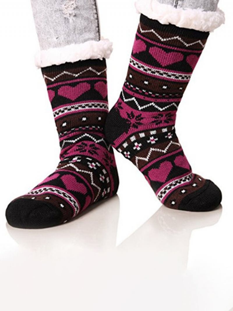 Jacquard And Velvet Anti-ski Socks Thickening Lambskin Knit