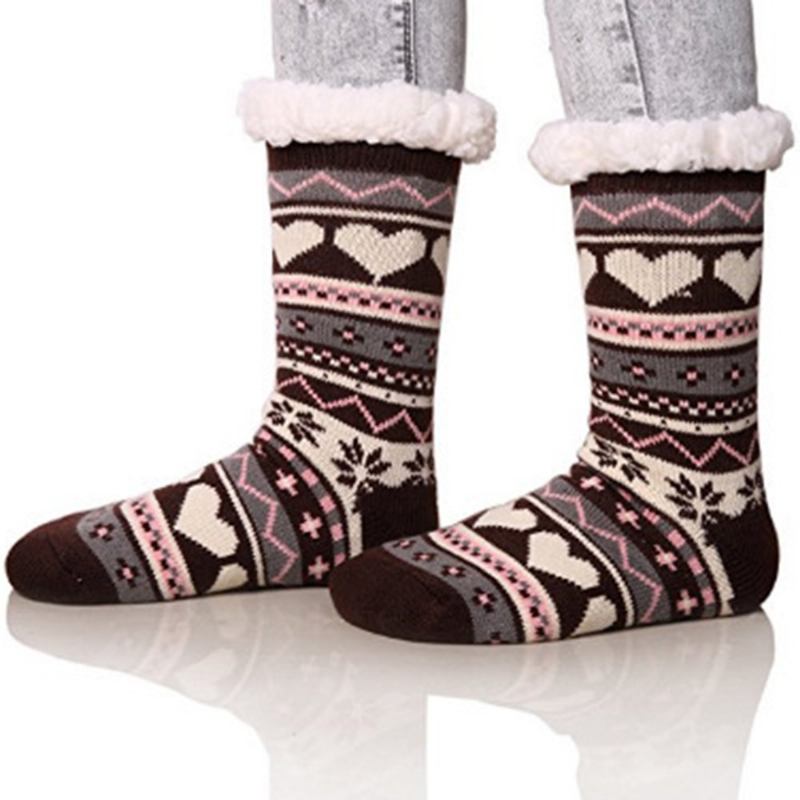 Jacquard And Velvet Anti-ski Socks Thickening Lambskin Knit