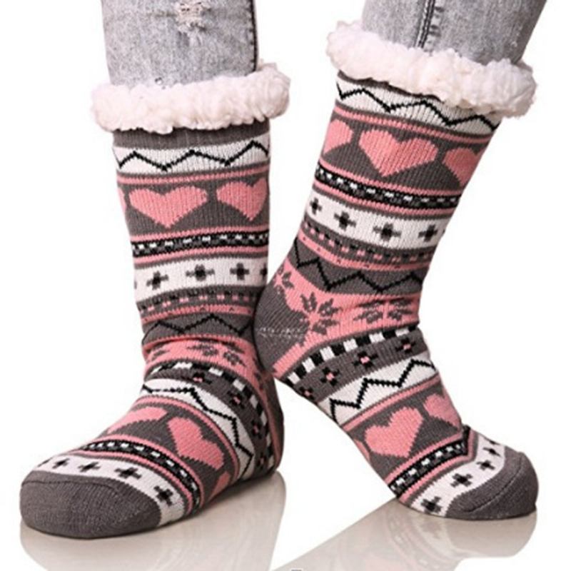 Jacquard And Velvet Anti-ski Socks Thickening Lambskin Knit