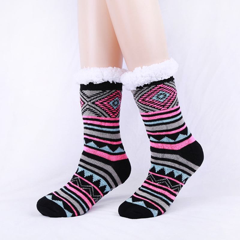 Jacquard And Velvet Anti-ski Socks Thickening Lambskin Knit