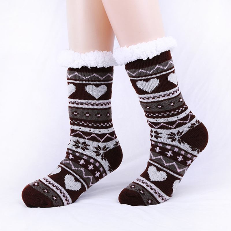 Jacquard And Velvet Anti-ski Socks Thickening Lambskin Knit