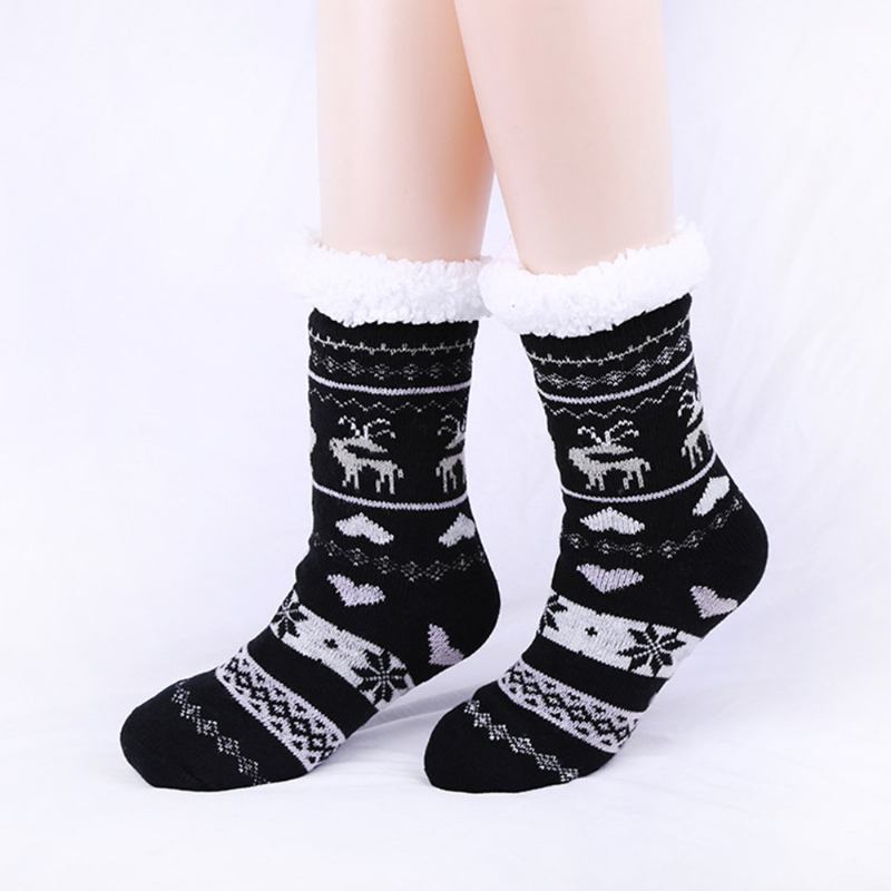 Jacquard And Velvet Anti-ski Socks Thickening Lambskin Knit