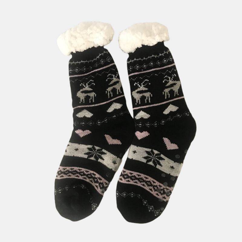 Jacquard And Velvet Anti-ski Socks Thickening Lambskin Knit