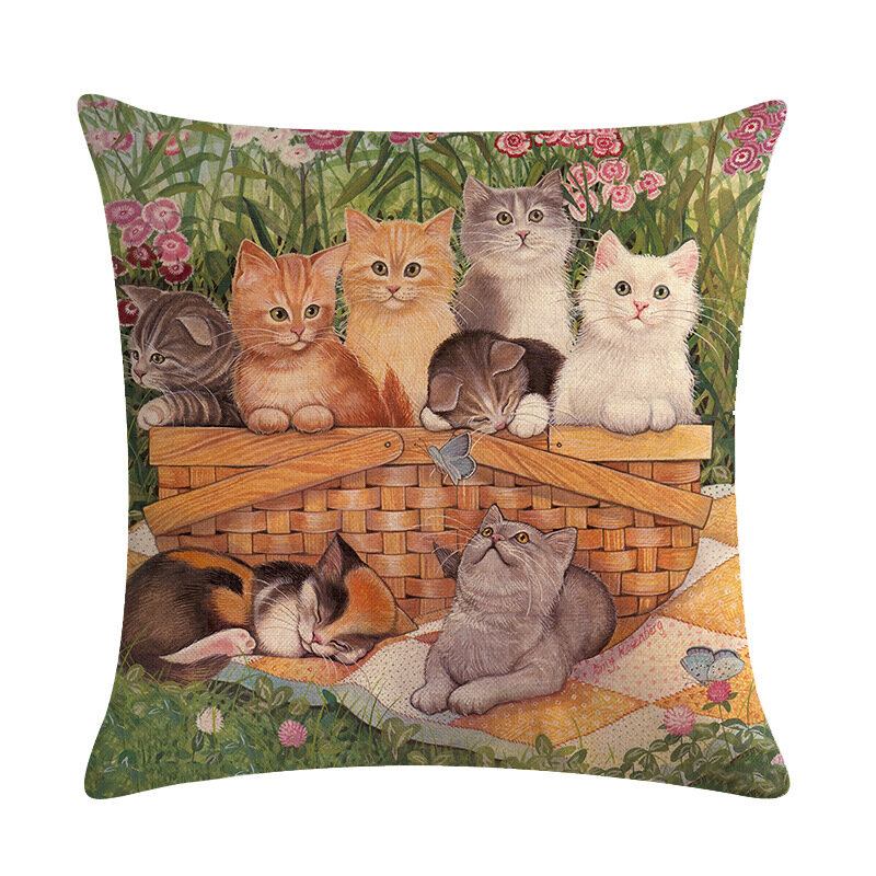 1 Pc Cartoon Cat Pattern Βαμβακερό Κάλυμμα Μαξιλαριού Ριχτάρι Καθίσματος Αυτοκινήτου Καναπέ-κρεβάτι Σπιτιού Διακοσμητική Μαξιλαροθήκη