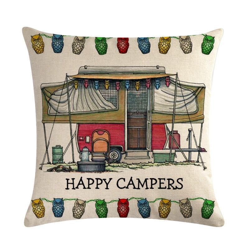 1 Pc Vintage Cartoon Camper Van Pattern Μαξιλαροθήκη Κάλυμμα Μαξιλαριού Για Καναπέ Σπιτιού Art Decor