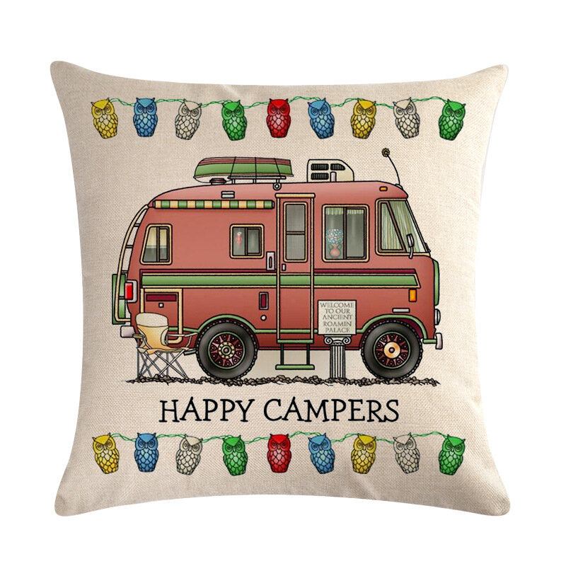 1 Pc Vintage Cartoon Camper Van Pattern Μαξιλαροθήκη Κάλυμμα Μαξιλαριού Για Καναπέ Σπιτιού Art Decor