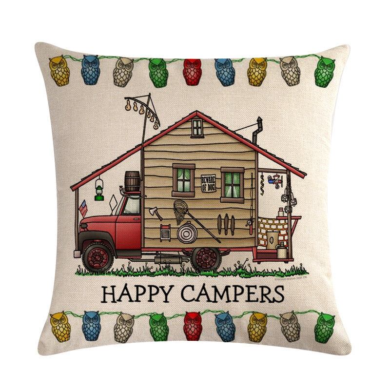 1 Pc Vintage Cartoon Camper Van Pattern Μαξιλαροθήκη Κάλυμμα Μαξιλαριού Για Καναπέ Σπιτιού Art Decor