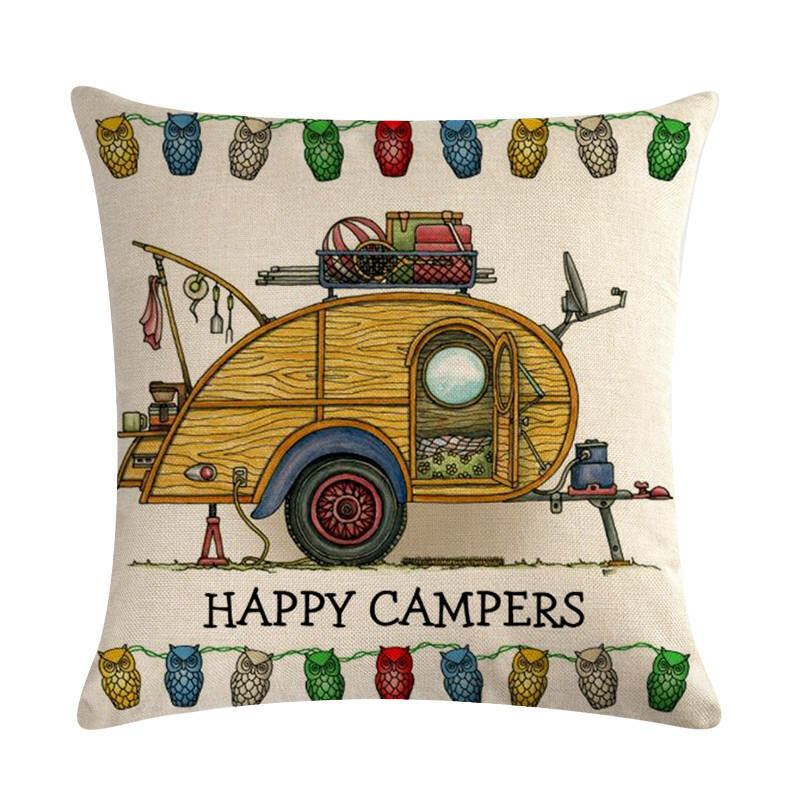 1 Pc Vintage Cartoon Camper Van Pattern Μαξιλαροθήκη Κάλυμμα Μαξιλαριού Για Καναπέ Σπιτιού Art Decor