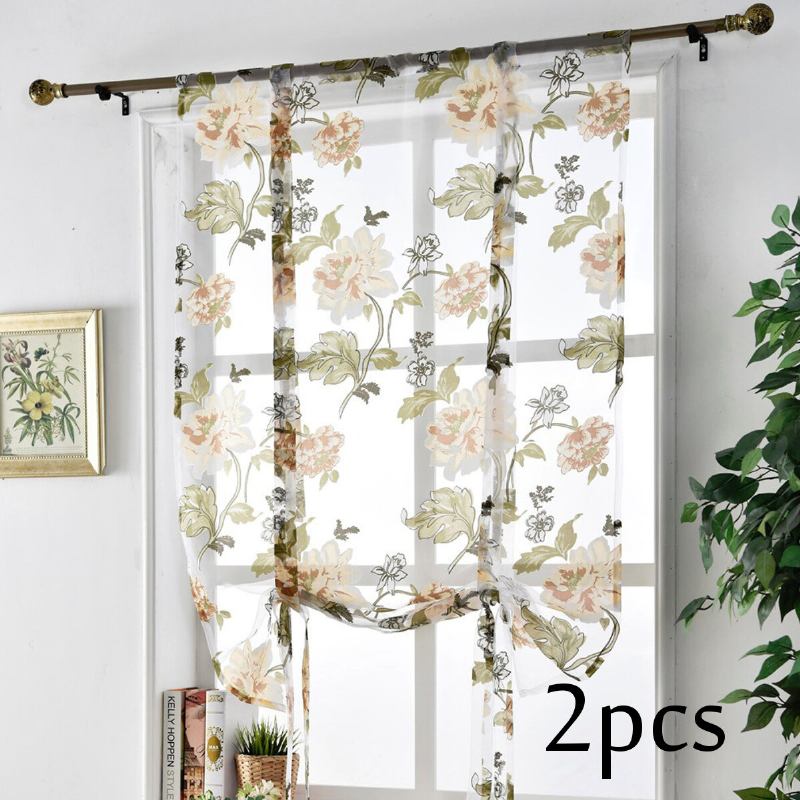 2τμχ Big Flower Peony Voile Panel Κουρτίνας Διαιρέτης Δωματίου Διαφανής Κουρτίνα Διακόσμηση Σπιτιού 140x140cm