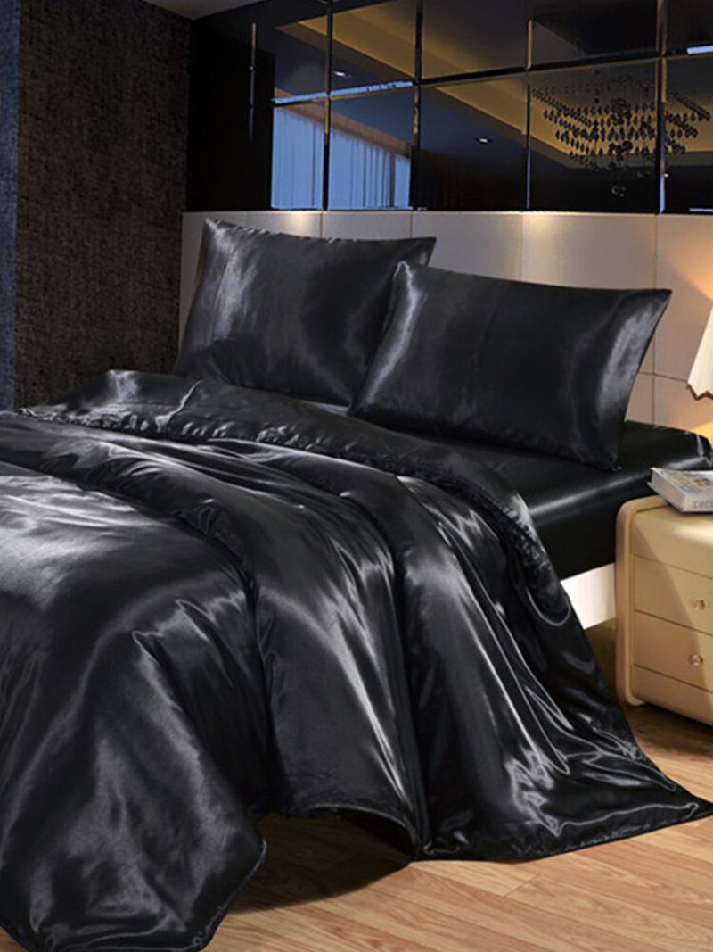 3 Τμχ/σετ Σετ Κλινοσκεπασμάτων Μονόχρωμο King Double Size Satin Silk Like Summer Μονό Σεντόνια Κίνα Σετ Παπλωματοθήκης Σετ Κρεβατιού Πολυτελείας