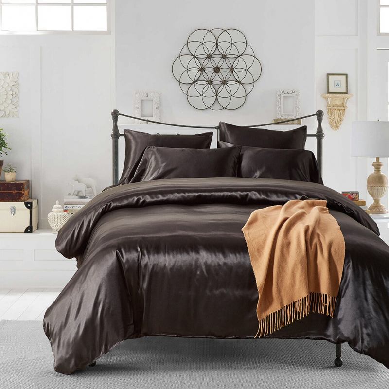 3 Τμχ/σετ Σετ Κλινοσκεπασμάτων Μονόχρωμο King Double Size Satin Silk Like Summer Μονό Σεντόνια Κίνα Σετ Παπλωματοθήκης Σετ Κρεβατιού Πολυτελείας