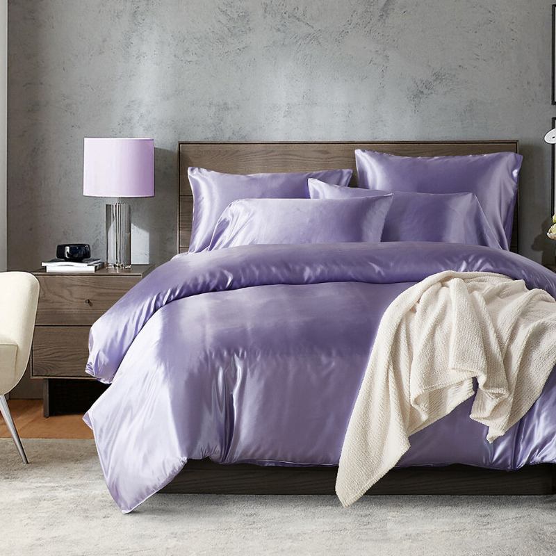 3 Τμχ/σετ Σετ Κλινοσκεπασμάτων Μονόχρωμο King Double Size Satin Silk Like Summer Μονό Σεντόνια Κίνα Σετ Παπλωματοθήκης Σετ Κρεβατιού Πολυτελείας