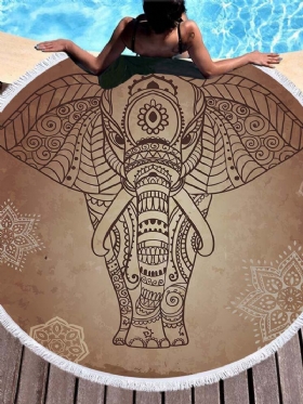 3d Totem Bohemian Mandala Elephant Printing Πετσέτες Θαλάσσης Από Μικροΐνες Σε Στρογγυλό Σχήμα Κουβέρτα Για Πικνίκ