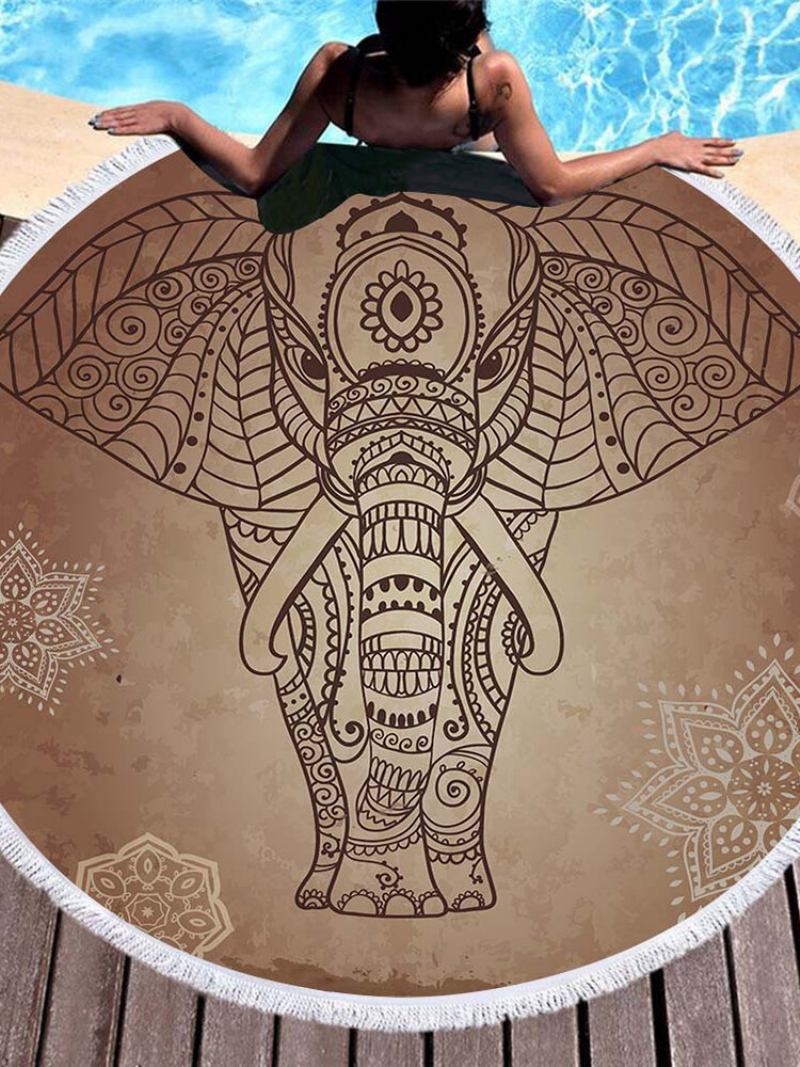 3d Totem Bohemian Mandala Elephant Printing Πετσέτες Θαλάσσης Από Μικροΐνες Σε Στρογγυλό Σχήμα Κουβέρτα Για Πικνίκ