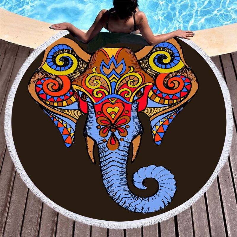 3d Totem Bohemian Mandala Elephant Printing Πετσέτες Θαλάσσης Από Μικροΐνες Σε Στρογγυλό Σχήμα Κουβέρτα Για Πικνίκ