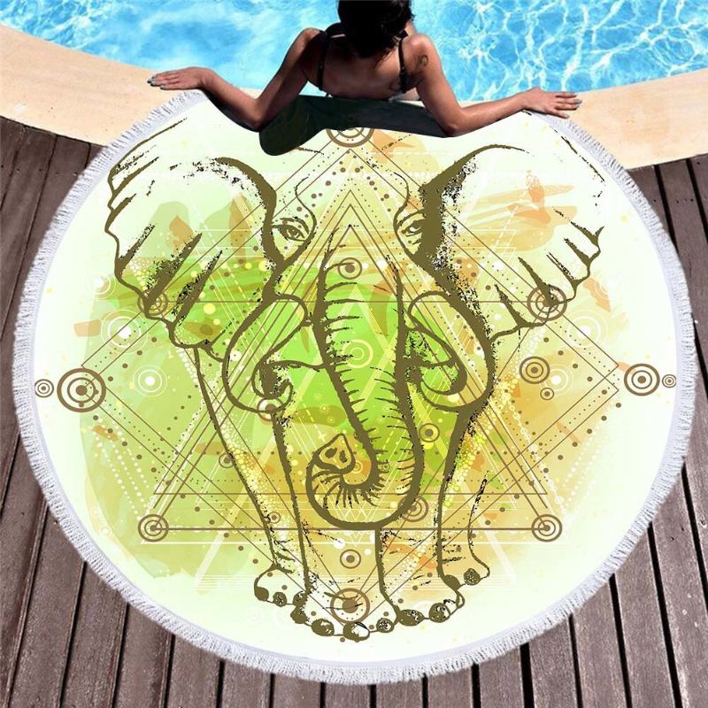 3d Totem Bohemian Mandala Elephant Printing Πετσέτες Θαλάσσης Από Μικροΐνες Σε Στρογγυλό Σχήμα Κουβέρτα Για Πικνίκ