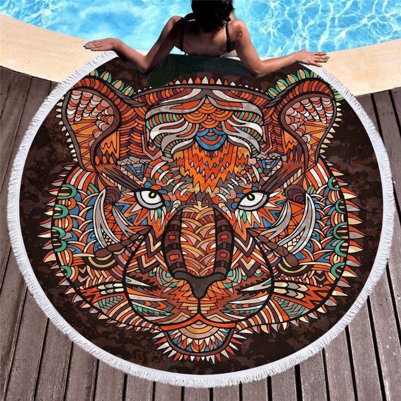 3d Totem Bohemian Mandala Elephant Printing Πετσέτες Θαλάσσης Από Μικροΐνες Σε Στρογγυλό Σχήμα Κουβέρτα Για Πικνίκ