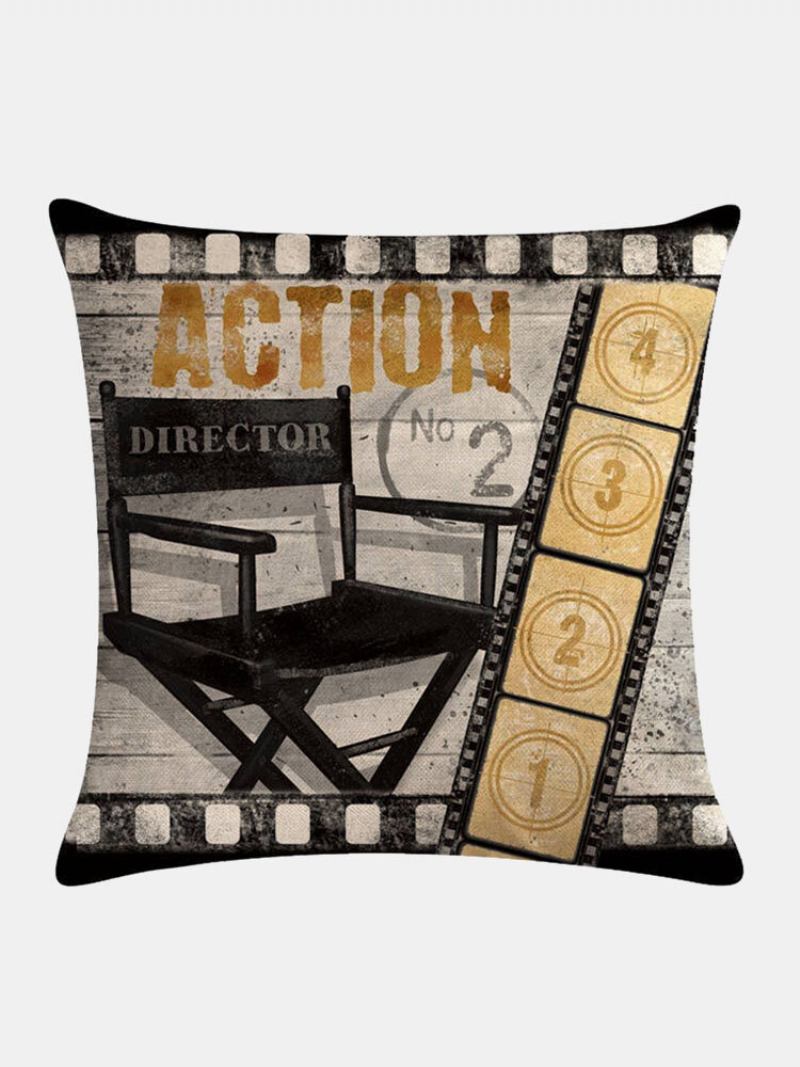 4 Τεμ. Vintage Retro Movie Projector Cinema Printed Len Cushion Κάλυμμα Οικιακού Καναπέ Διακοσμητικό Μαξιλαριού Μαξιλαροθήκες