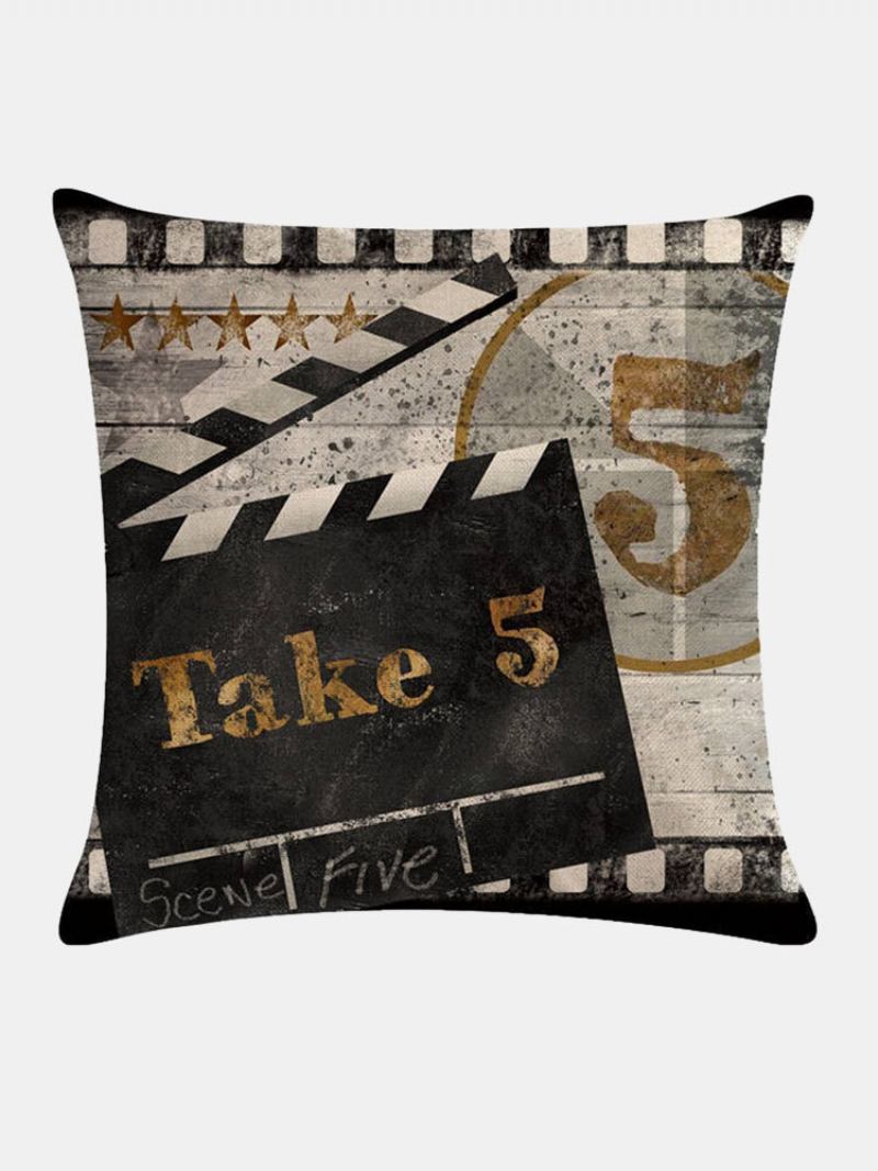 4 Τεμ. Vintage Retro Movie Projector Cinema Printed Len Cushion Κάλυμμα Οικιακού Καναπέ Διακοσμητικό Μαξιλαριού Μαξιλαροθήκες