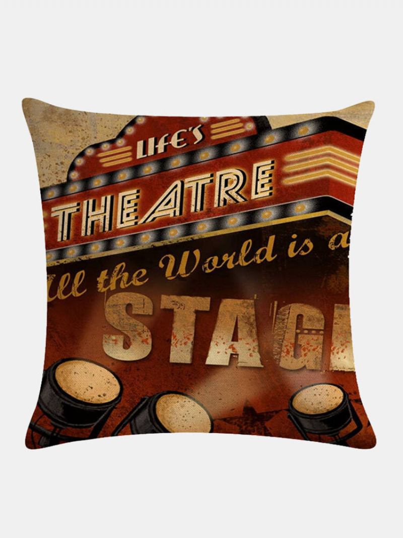 4 Τεμ. Vintage Retro Movie Projector Cinema Printed Len Cushion Κάλυμμα Οικιακού Καναπέ Διακοσμητικό Μαξιλαριού Μαξιλαροθήκες