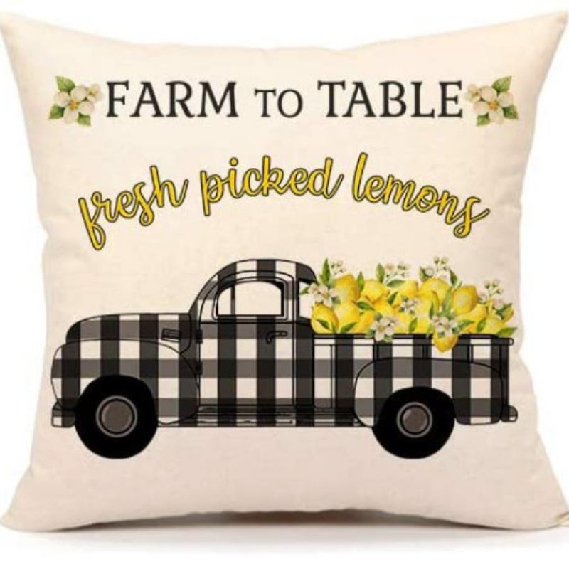 4 Τμχ Summer Lemon Farmhouse Quote Καλύμματα Μαξιλαριού Buffalo Truck Cushion Case Για Καναπέ 18 X 18 Ίντσες Βαμβακερά Λευκά Είδη