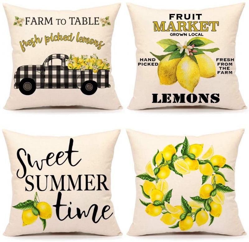 4 Τμχ Summer Lemon Farmhouse Quote Καλύμματα Μαξιλαριού Buffalo Truck Cushion Case Για Καναπέ 18 X 18 Ίντσες Βαμβακερά Λευκά Είδη