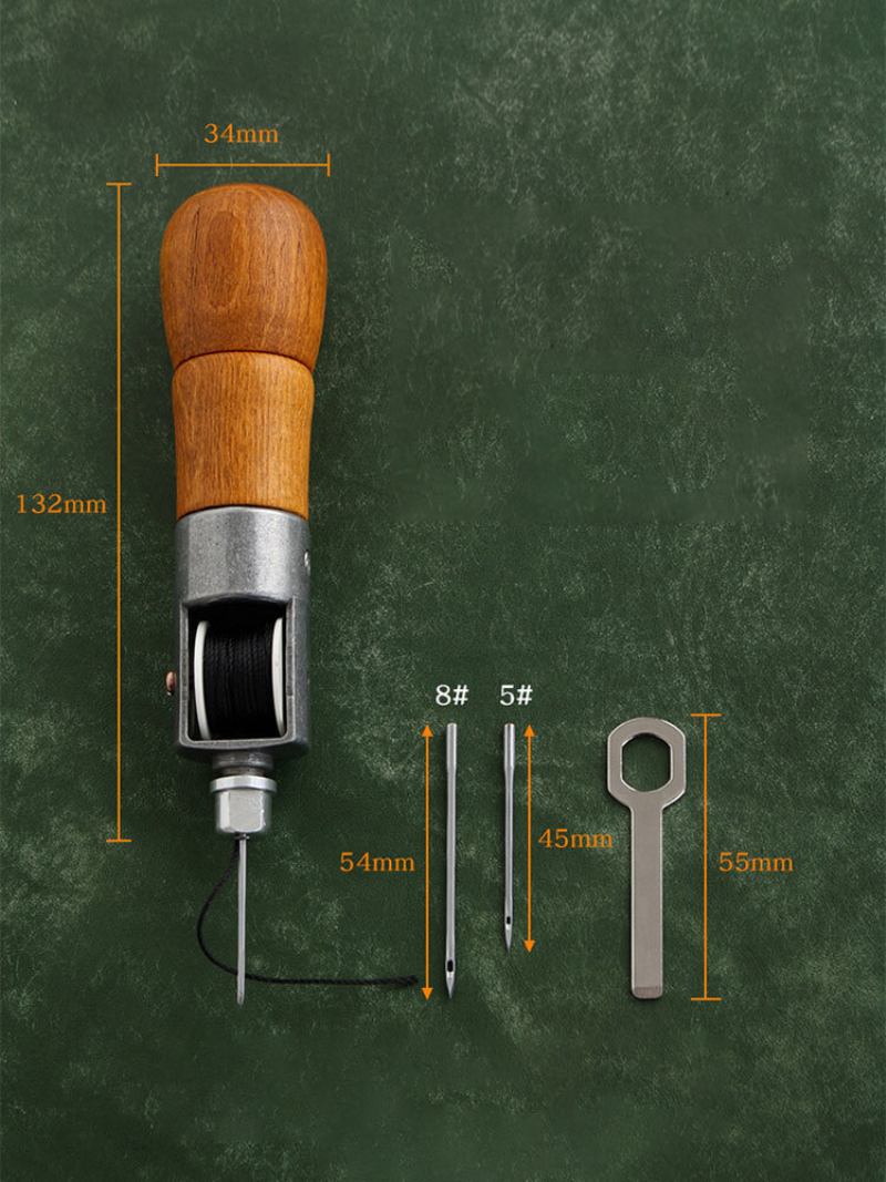 5 Τεμ. Ξύλινη Λαβή Δερμάτινο Diy Σετ Ραψίματος Awl Hand Stitcher Επαγγελματικό Χειροποίητο Σετ Εργαλείων Ραφής Κλειδαριάς Ραπτομηχανής