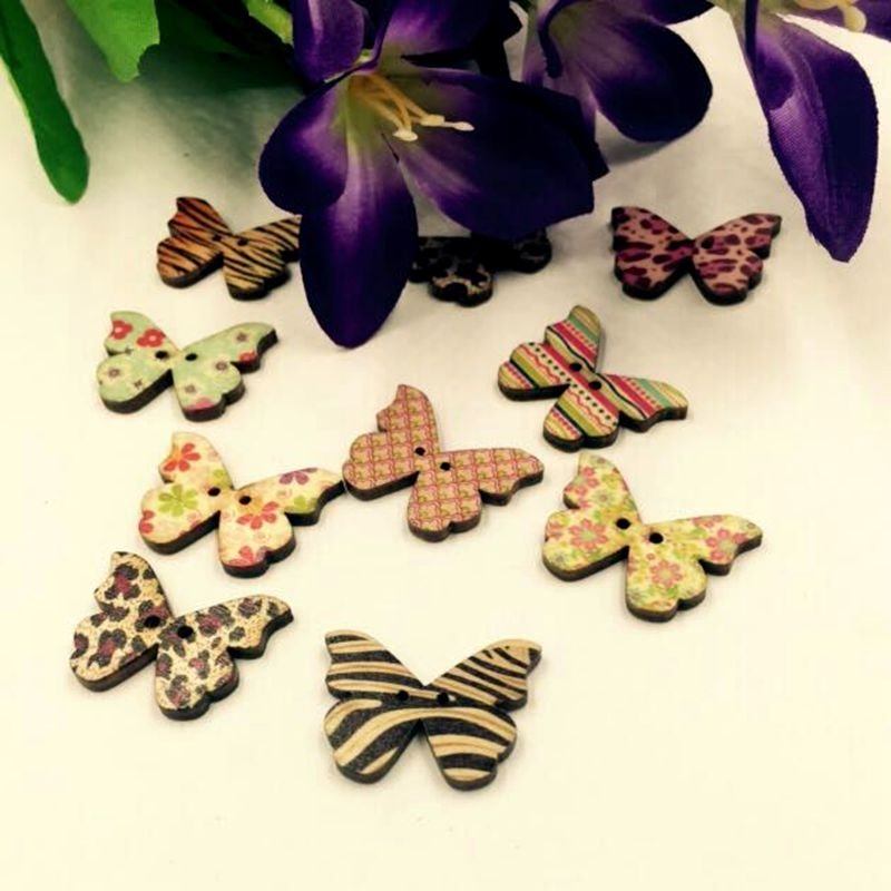 50 Τμχ Creative Leopard Butterfly Ζωγραφισμένα Ξύλινα Κουμπιά Ραπτικής