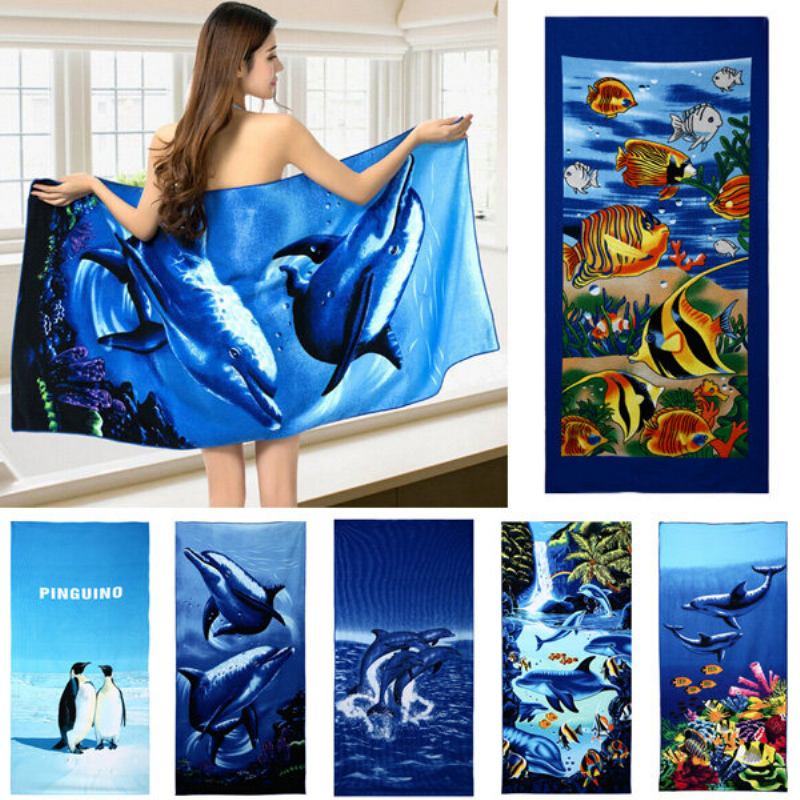 70x150cm Blue Dolphin Penguin Print Absorbent Microfiber Πετσέτες Μπάνιου Quick Dry