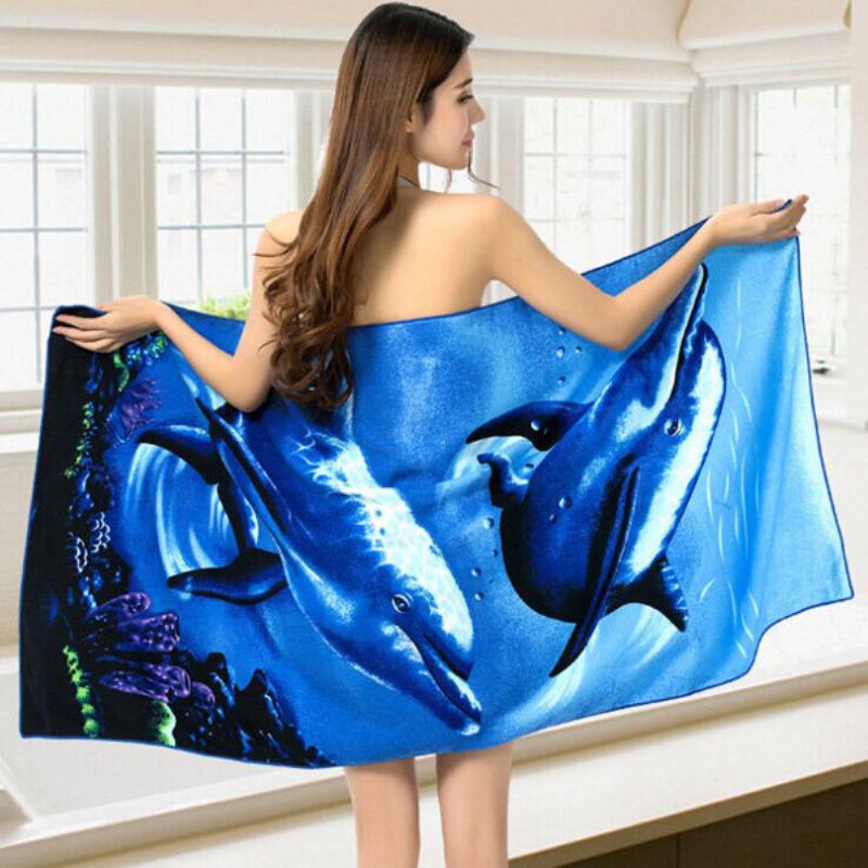 70x150cm Blue Dolphin Penguin Print Absorbent Microfiber Πετσέτες Μπάνιου Quick Dry