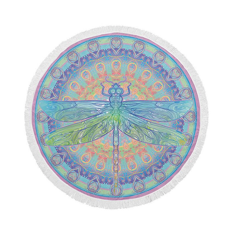 Bohemian Mandala Printing Microfiber Στρογγυλή Φούντα Πετσέτες Παραλίας Ματ Γιόγκα Κουβέρτα