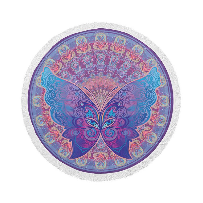 Bohemian Mandala Printing Microfiber Στρογγυλή Φούντα Πετσέτες Παραλίας Ματ Γιόγκα Κουβέρτα