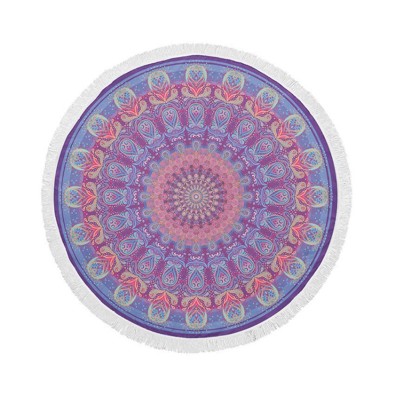 Bohemian Mandala Printing Microfiber Στρογγυλή Φούντα Πετσέτες Παραλίας Ματ Γιόγκα Κουβέρτα