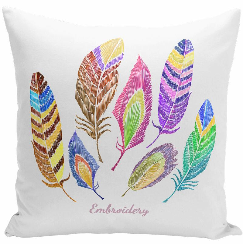 Creative Embroidery Hd Print Μαξιλαροθήκη Butterfly Flower Bird Feather Ύφασμα Μαξιλαριού Καναπέ Για Το Σπίτι (μόνο Κάλυμμα Χωρίς Ένθετο)