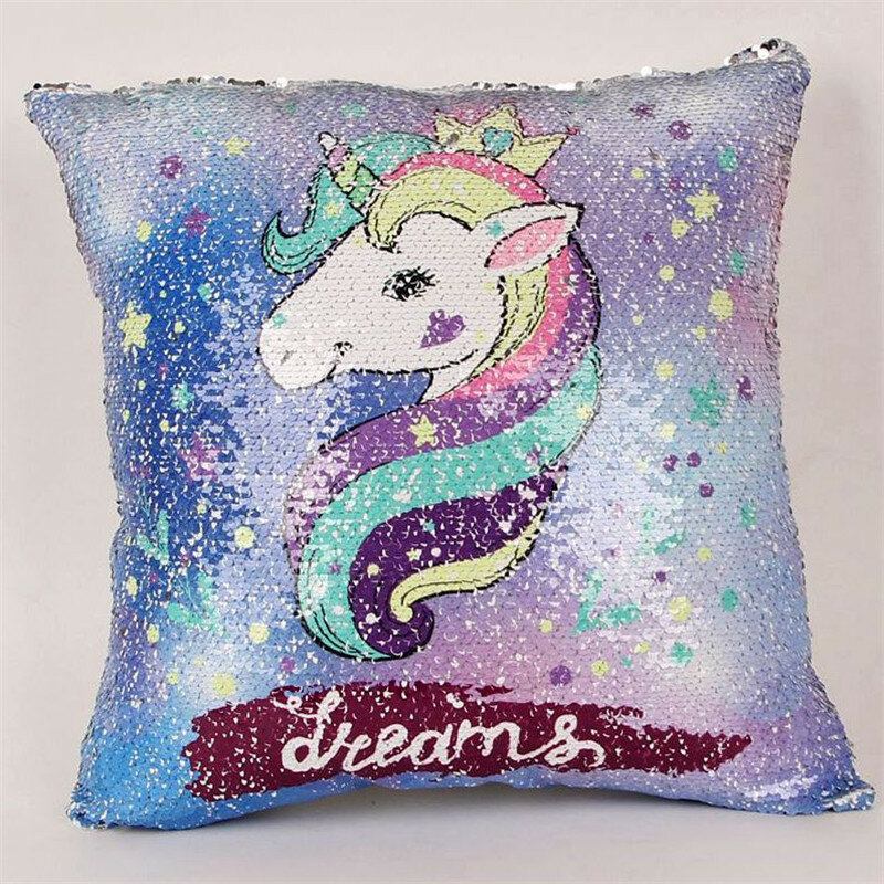 Κάλυμμα Μαξιλαριού Mermaid Unicorn Sequins Δύο Αναστρέψιμες Μαξιλαροθήκες Για Ριχτάρια Που Αλλάζουν Χρώμα