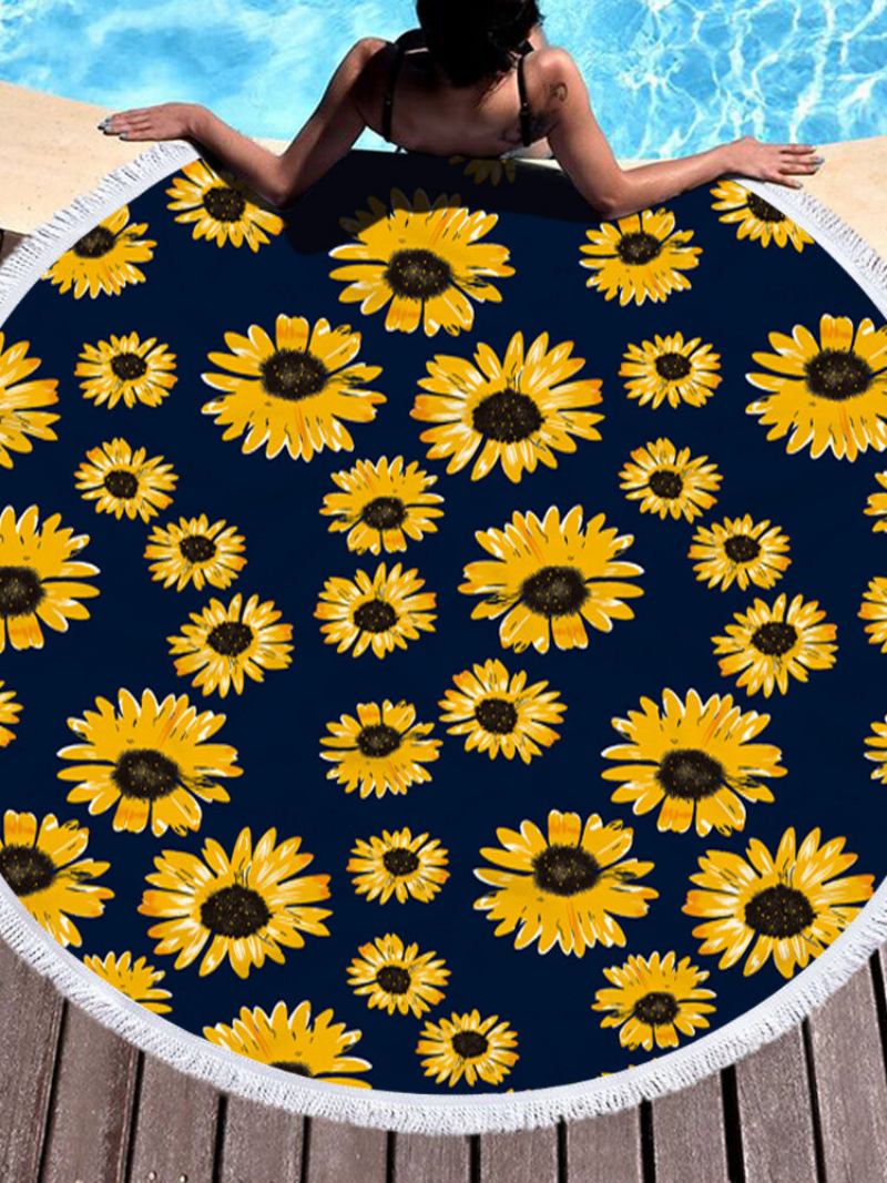 Κουβέρτα Με Πετσέτα Παραλίας Daisy Sunflower Round Hawaii Tropical Large Microfiber Terry Beach Roundie Palm Circle Χαλάκι Γιόγκα Για Πικ-νικ Χαλί Με Κρόσσια