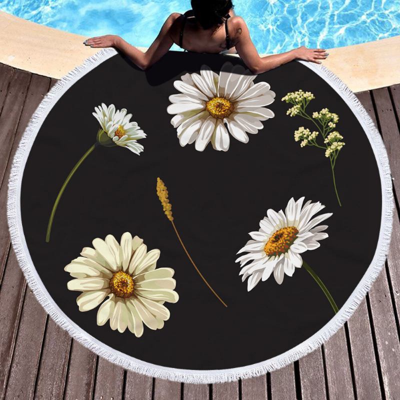 Κουβέρτα Με Πετσέτα Παραλίας Daisy Sunflower Round Hawaii Tropical Large Microfiber Terry Beach Roundie Palm Circle Χαλάκι Γιόγκα Για Πικ-νικ Χαλί Με Κρόσσια