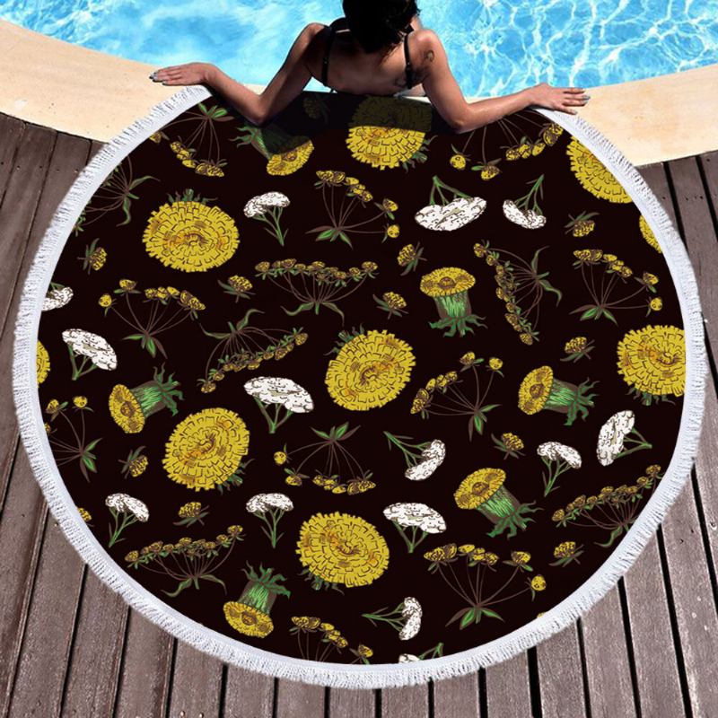 Κουβέρτα Με Πετσέτα Παραλίας Daisy Sunflower Round Hawaii Tropical Large Microfiber Terry Beach Roundie Palm Circle Χαλάκι Γιόγκα Για Πικ-νικ Χαλί Με Κρόσσια