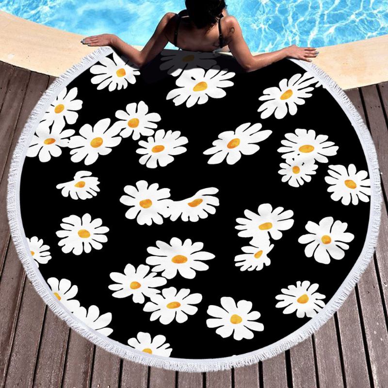 Κουβέρτα Με Πετσέτα Παραλίας Daisy Sunflower Round Hawaii Tropical Large Microfiber Terry Beach Roundie Palm Circle Χαλάκι Γιόγκα Για Πικ-νικ Χαλί Με Κρόσσια