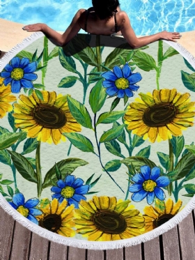 Κουβέρτα Sunflower Με Πετσέτες Παραλίας Hawaii Hawaiian Tropical Large Microfiber Terry Beach Roundie Palm Circle Χαλάκι Γιόγκα Για Πικ-νικ Χαλί Με Κρόσσι