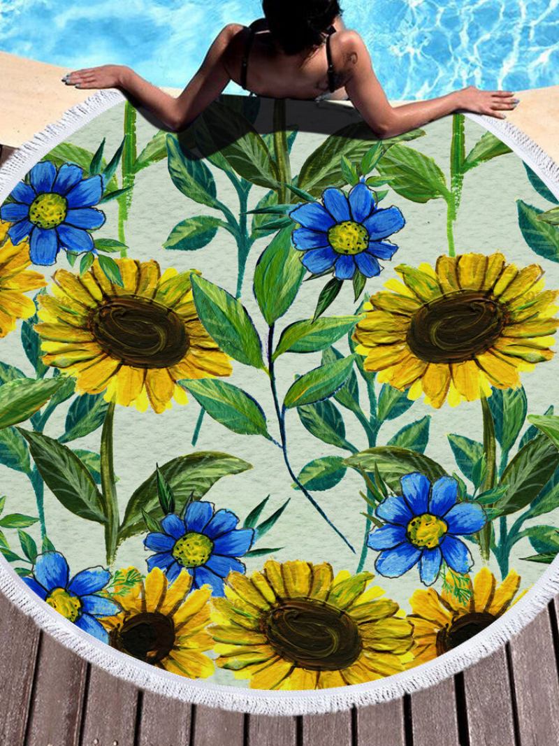 Κουβέρτα Sunflower Με Πετσέτες Παραλίας Hawaii Hawaiian Tropical Large Microfiber Terry Beach Roundie Palm Circle Χαλάκι Γιόγκα Για Πικ-νικ Χαλί Με Κρόσσι