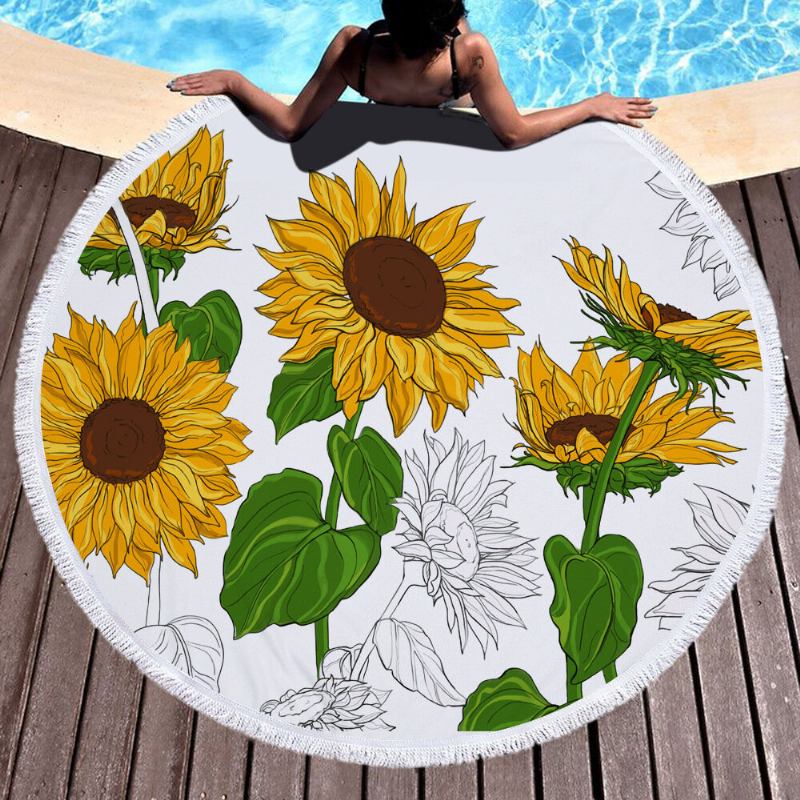 Κουβέρτα Sunflower Με Πετσέτες Παραλίας Hawaii Hawaiian Tropical Large Microfiber Terry Beach Roundie Palm Circle Χαλάκι Γιόγκα Για Πικ-νικ Χαλί Με Κρόσσι