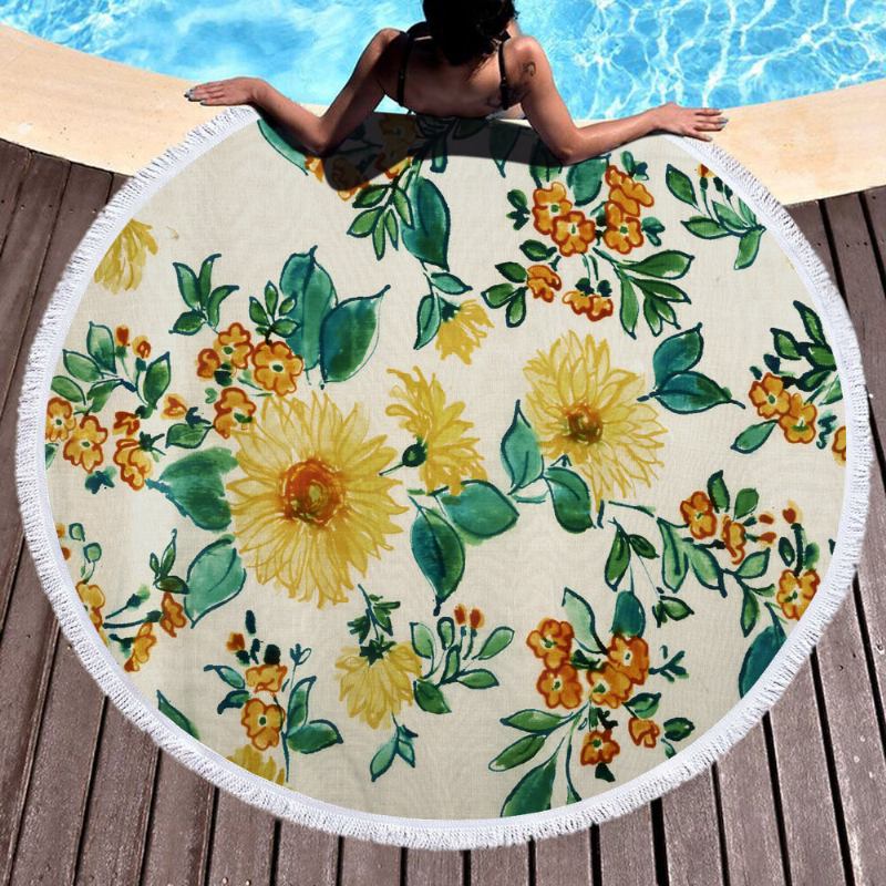 Κουβέρτα Sunflower Με Πετσέτες Παραλίας Hawaii Hawaiian Tropical Large Microfiber Terry Beach Roundie Palm Circle Χαλάκι Γιόγκα Για Πικ-νικ Χαλί Με Κρόσσι