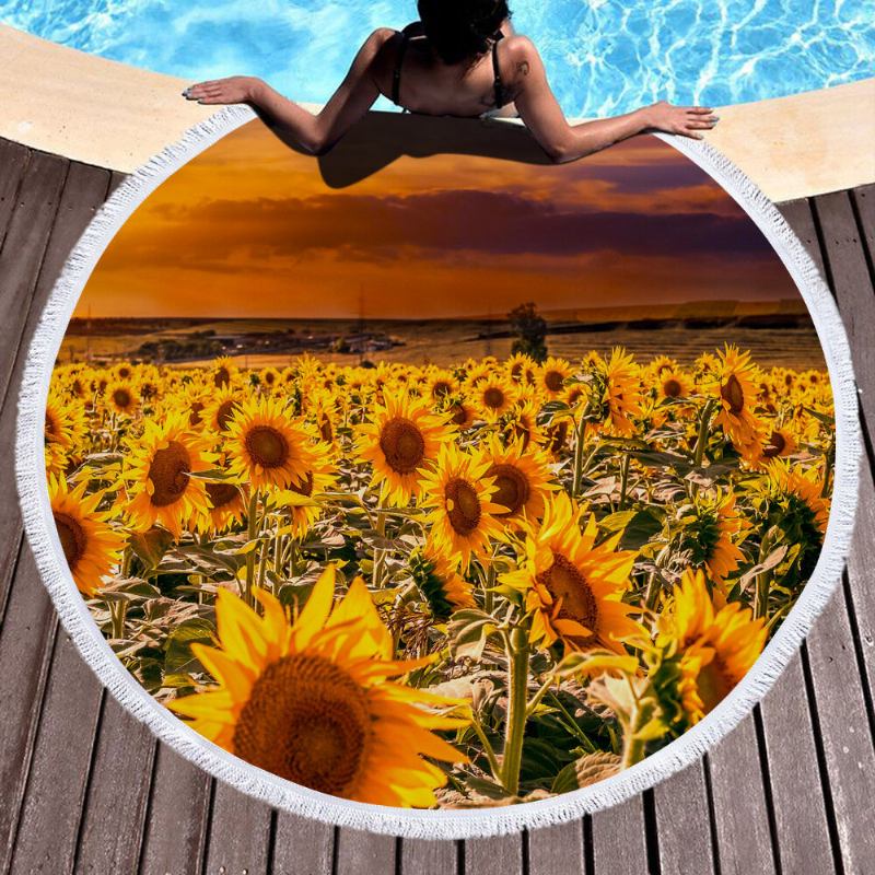 Κουβέρτα Sunflower Με Πετσέτες Παραλίας Hawaii Hawaiian Tropical Large Microfiber Terry Beach Roundie Palm Circle Χαλάκι Γιόγκα Για Πικ-νικ Χαλί Με Κρόσσι