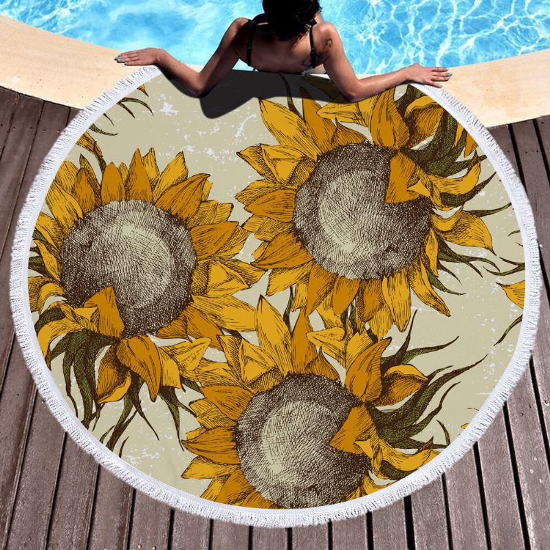 Κουβέρτα Sunflower Με Πετσέτες Παραλίας Hawaii Hawaiian Tropical Large Microfiber Terry Beach Roundie Palm Circle Χαλάκι Γιόγκα Για Πικ-νικ Χαλί Με Κρόσσι