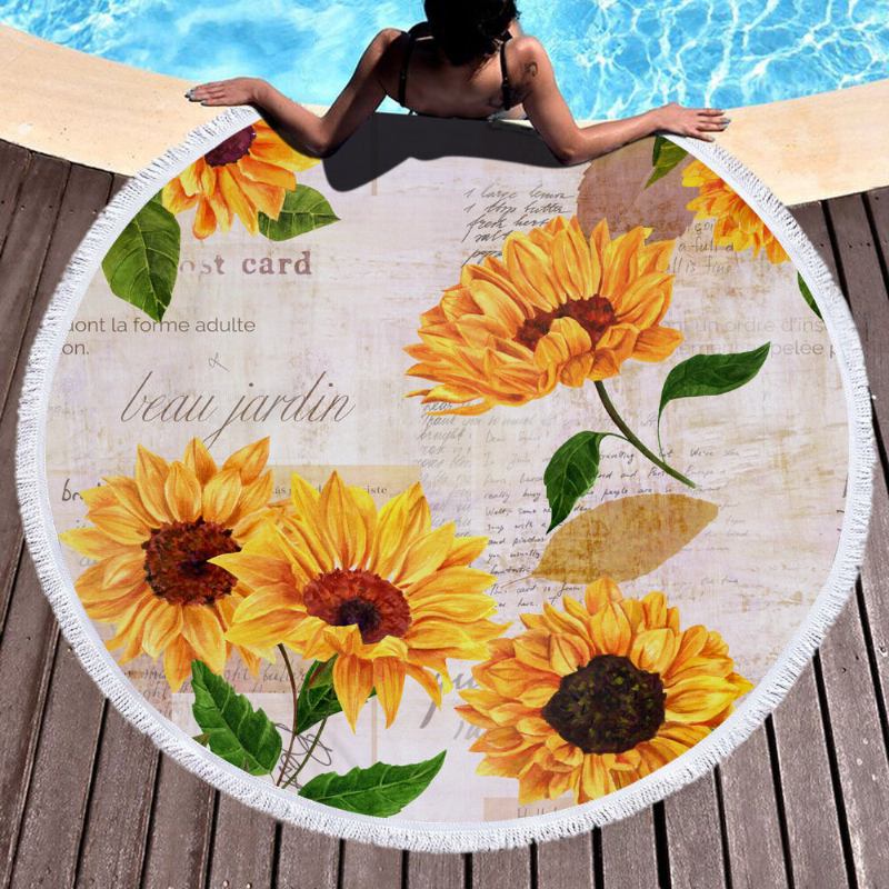 Κουβέρτα Sunflower Με Πετσέτες Παραλίας Hawaii Hawaiian Tropical Large Microfiber Terry Beach Roundie Palm Circle Χαλάκι Γιόγκα Για Πικ-νικ Χαλί Με Κρόσσι